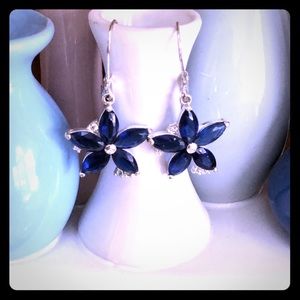 Sapphire Blue Crystal Sterling Silver Earrings
